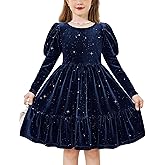 Arshiner Toddler Velvet Dress Girls Puff Long Sleeves Crew Neck Party Fall Winter Ruffle Dresses with Pockets 2-8Y