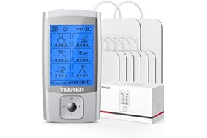TENKER TENS EMS Unit Muscle Stimulator, 24 Modes TENS Machine for Pain Relief & Muscle Strength Rechargeable Electronic Pulse Massager with 2"x2" and 2"x4" TENS Unit Electrode Pads Sliver