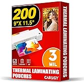 CAREGY Thermal Laminating Pouches, Holds 8.5 x 11 Inch Sheets,200 Pack | 3 Mil, 9 x 11.5 Inches Lamination Sheet Paper for Laminator, Clear, Letter Size, Office and School Supplies