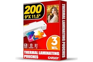 CAREGY Thermal Laminating Pouches, Holds 8.5 x 11 Inch Sheets,200 Pack Laminating Sheets, 3 Mil, 9 x 11.5 Inches Lamination Sheet Paper for Laminator, Clear, Letter Size, Office and School Supplies
