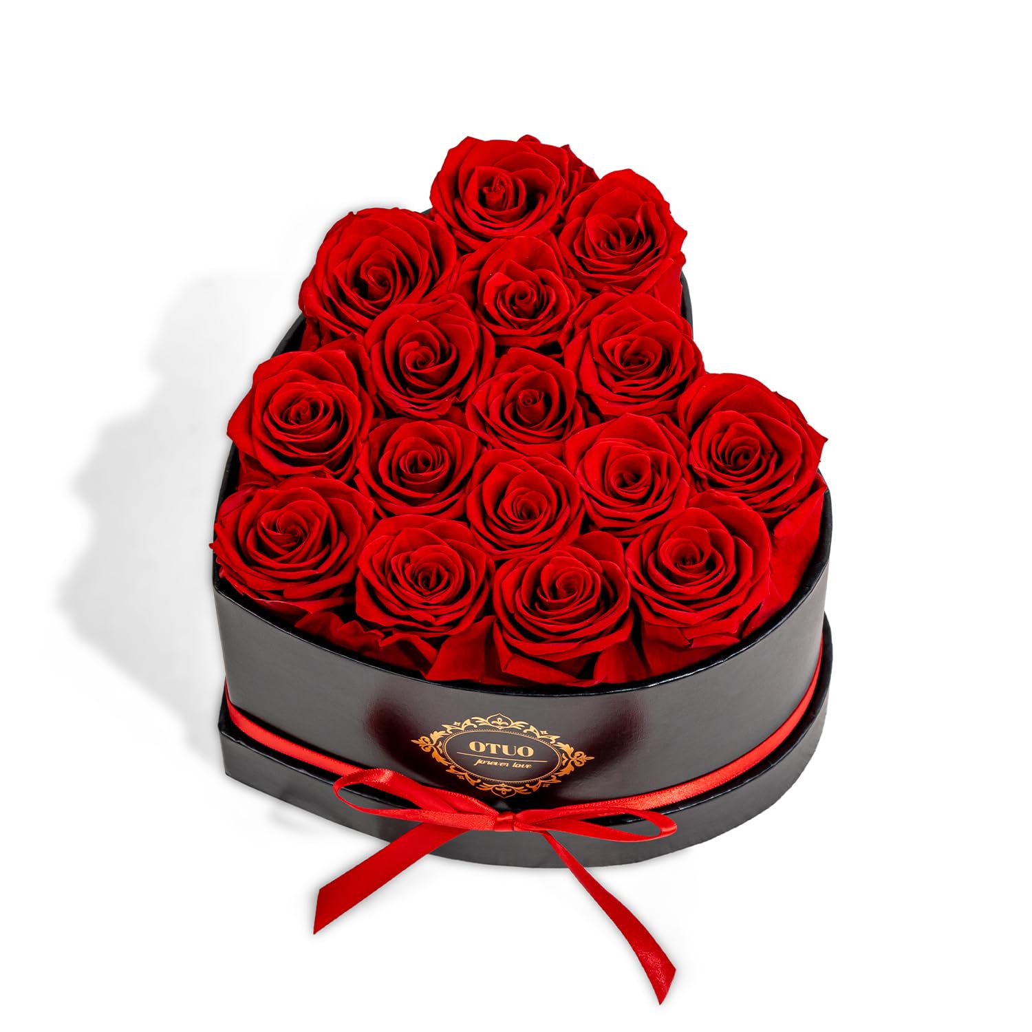 Otuo 16 Preserved Roses in Heart-Shaped Box, Flowers for Delivery Prime Last up 2 Years, Real Forever Flowers for Wife, Girlfriend, Mother, Eternal Roses for Anniversary - Red Image