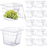 PYQTH 12 Pack Plastic Food Pan with Lids 1/6 Size 6'' Deep Restaurant Food Containers Stackable Clear Polycarbonate Commercial Hotel Pans with 1 Plastic Spoon for Fruits Vegetables