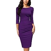 Miusol Women's Retro Ruffle Style 2/3 Sleeve Slim Work Pencil Dress