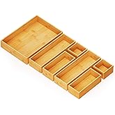 SpaceAid 7-Piece Bamboo Drawer Organizer Storage Boxes Set, Wood Tray Junk Drawer Organizers Multi-Use Divider Bins for Kitchen, Bathroom, Office Desk and Makeup Organization (7 Pack, Natural)