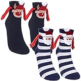 Bibalabili 2 Pairs Holding Hand Novelty Socks, Magnetic Doll Unisex Funny Couple Graduation 3D Cute Socks