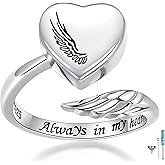 Sterling Silver Urn Rings for Ashes for Women: Angel Wing Opal Cremation Jewelry Rings for Ashes of Loved Ones - Cat Dog Memorial Keepsake Open Adjustable Ring Jewelry for Women