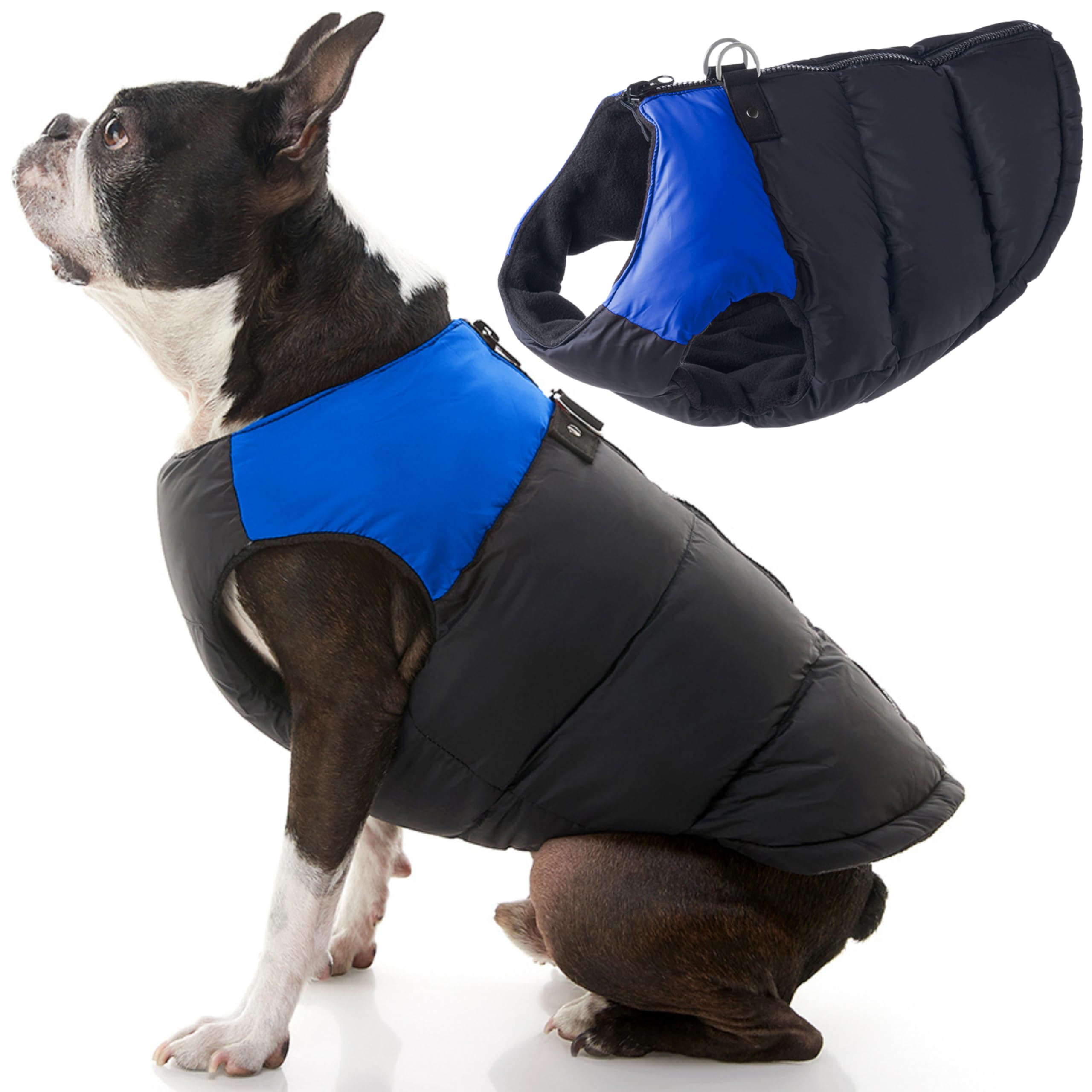 Gooby Padded Cold Weather Vest for Small Dogs with Safe Fur Guard Zipper Closure, Medium, Blue โ image 1