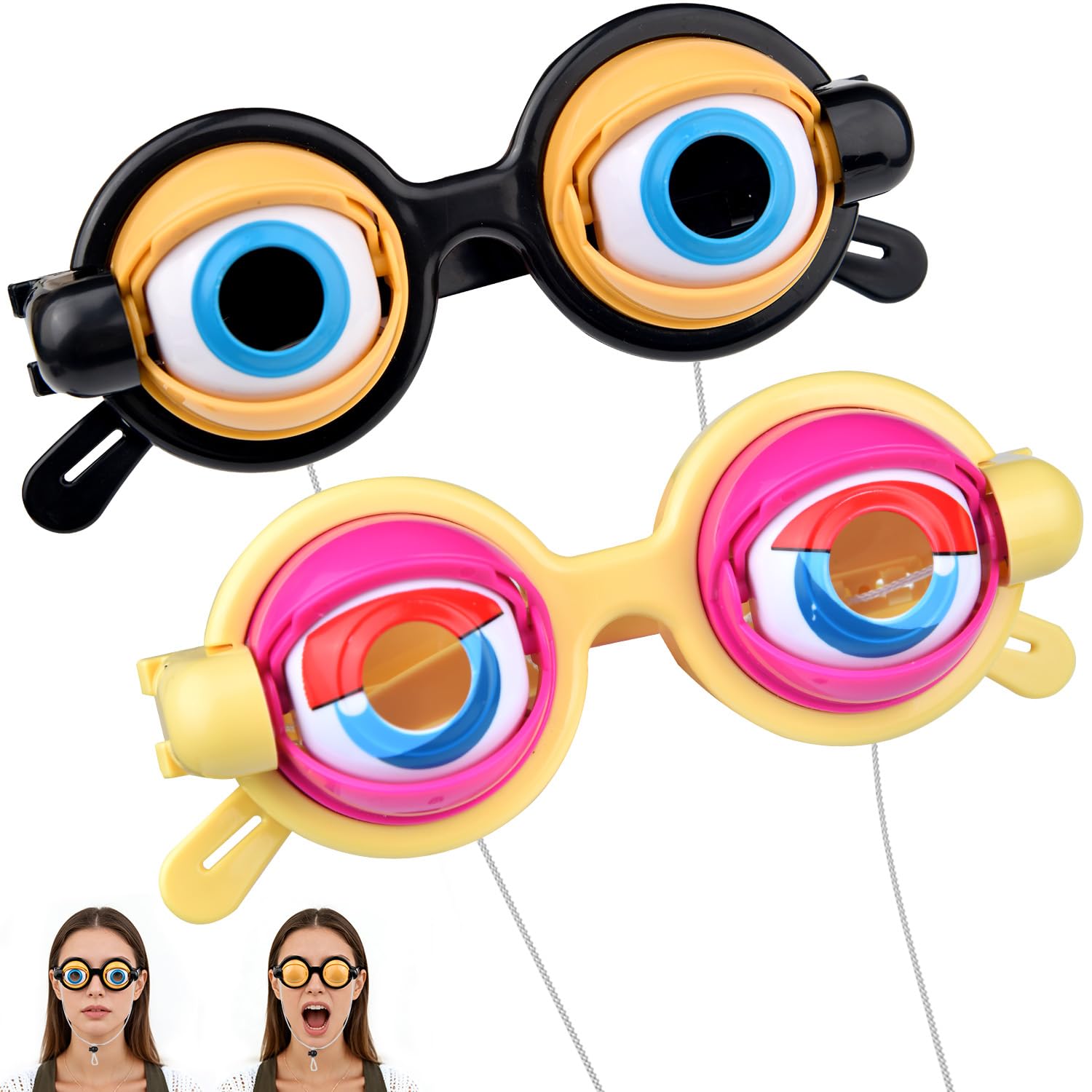 Ruichi 2pcs Funny Glasses, Winking Eye Glasses, Blinking Glasses, Crazy Eyes Glasses, Googly Eyes Glasses, Novelty Shaking Eye Glasses for Photography Costume Cosplay Party Gifts Toys for Kids