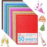 50 Sheets in 25 Colors Glitter Cardstock, Standard A5-Size Glossy Cardstock, Premium No-Shed Sparkly Cricut Cardstocks for Crafting Decorations, Cards, Scrapbooks, And DIY Projects