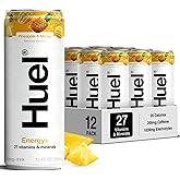 Huel Energy+ | Pineapple & Mango Energy Drink | Refreshing Plant-Based Drink with Real Fruit | 200mg of Caffeine and 27 Vitamins & Minerals | 35 Calories per 12 FL Oz, 12 Pack