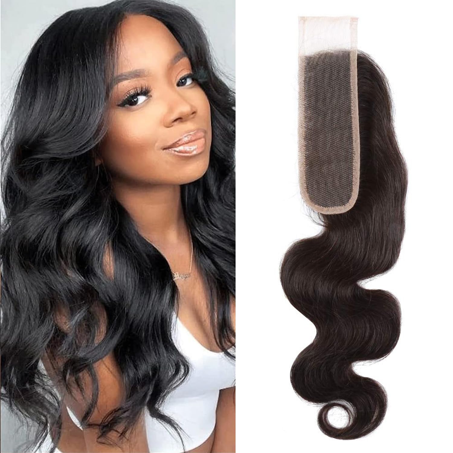 Brazilian 2x6 Human Hair Lace Closure Transparent 2x6 Body Wave LaceClosure Middle part Human Hair Kim K Closure With BabyHair 12 inch — image 1