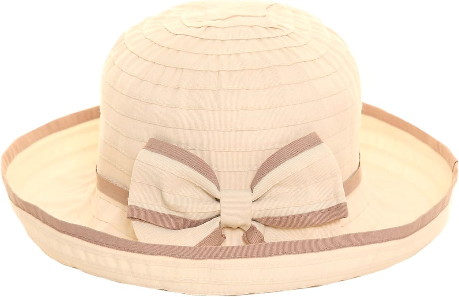 Ladies Wide Brim Contrast Crushable Summer Sun Beach Hat with Bow
