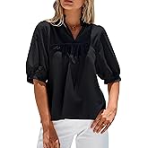 SimpleFun Puff Sleeve Blouses for Women Dressy Casual High Ruffle V Neck Babydoll Peplum Tops Summer Loose Shirts