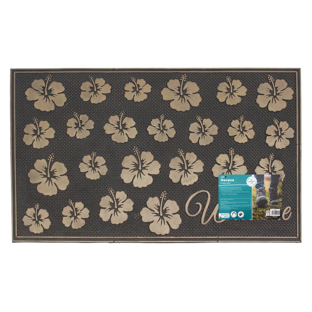 JVL Havana Heavy Duty Welcome Rubber Pin Door Mat, 45 x 75 cm - Flowers, Multi/colour