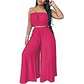 Two Piece Sets for Women Summer Outfits Crop Tops and Wide Leg Pants Sets Sexy Jumpsuits Vacation Outfits with Pockets