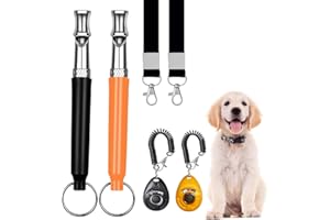MVWARJ 6 Pcs Ultrasonic Dog Whistle,Ultrasonic Silent Dog Whistle with Lanyard Professional Recall Dog Stop Barking Control Device Training Whistle for Dog,with Black Strap Lanyard and Clicker (Black+Orange)