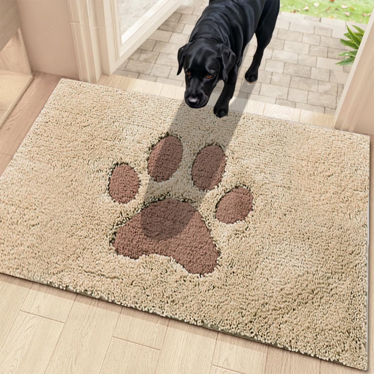 Oiilores Dirt Trapper Door Mat Indoor 60 x 90 cm, Non-Slip Washable Rug, Low-Profile Inside Doormats for Entryway, Super Absorbent Dog Mats for Muddy Paws, Beige