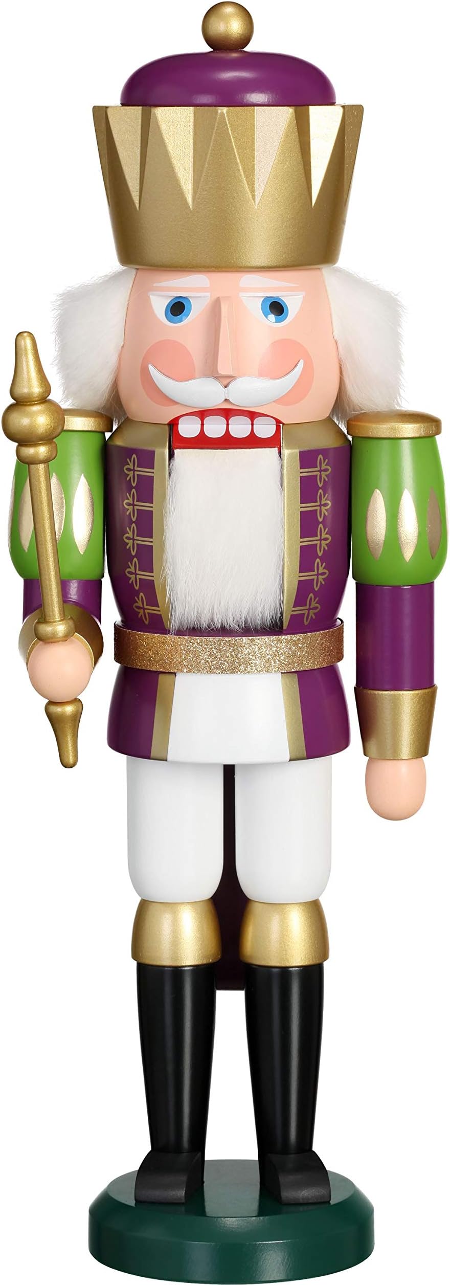 Seiffener Volkskunst German nutcracker King white-purple, height 40 cm / 16 inch, original Erzgebirge