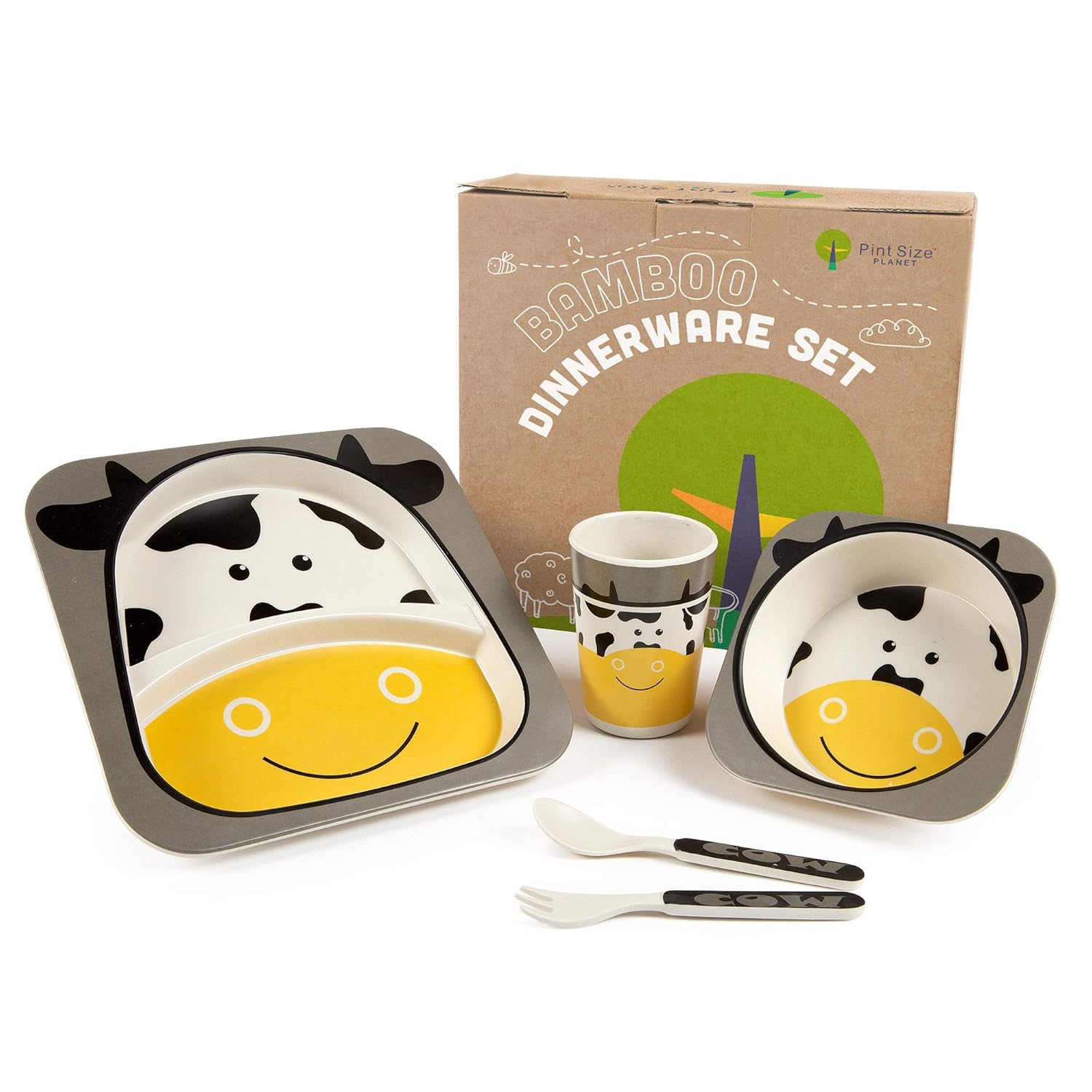 Bamboo Kids Plates and Bowls Sets BPA Free & Eco