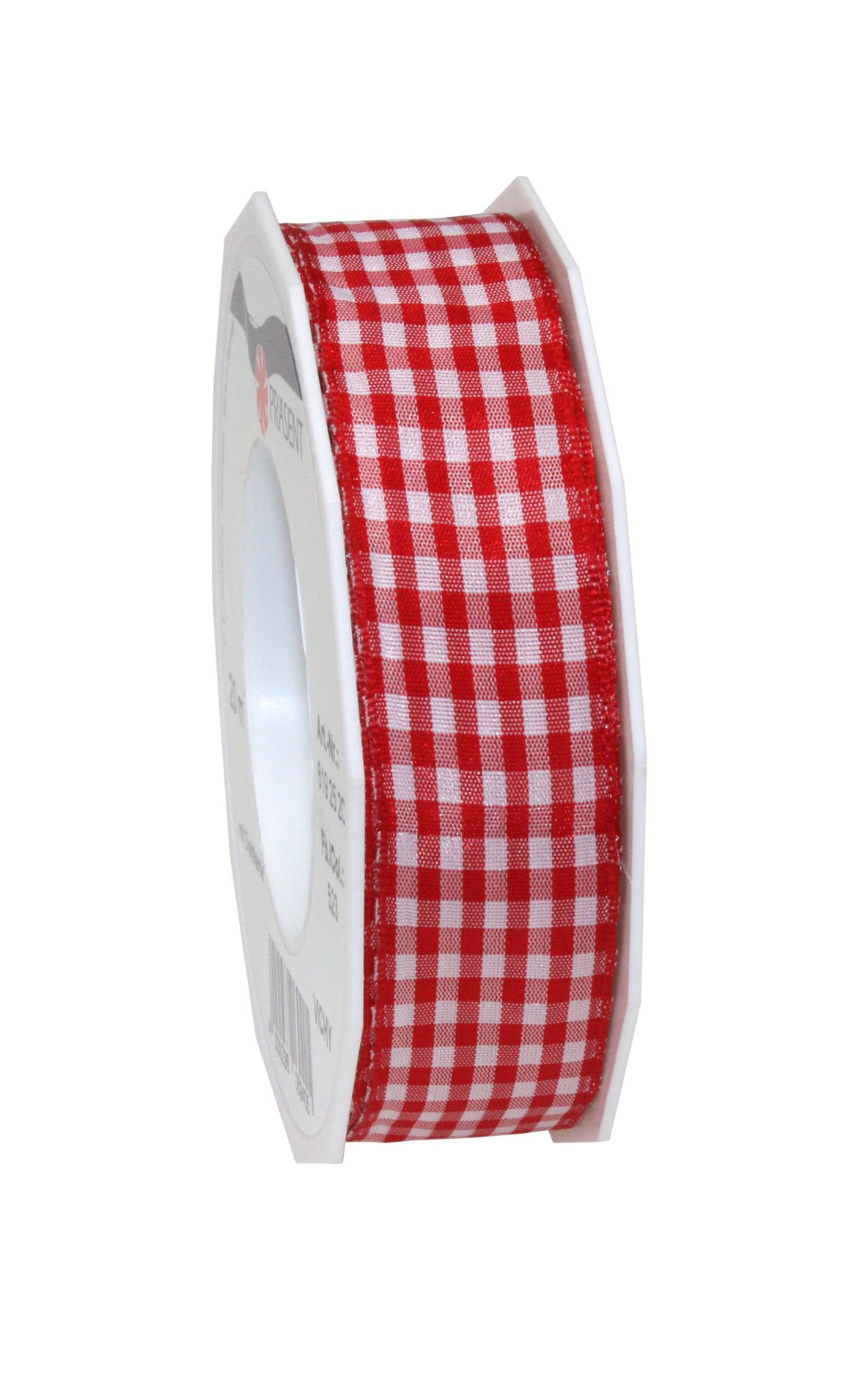 PRÄSENT - Vichy Wired Ribbon Red-White 25 mm width, 20 m length — image 1