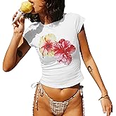 Y2K Graphic Tees for Women Retro Aesthetic Pattern Crop Tops Teen Girls Crewneck Vintage Baby Tee Slim Fit Shirt