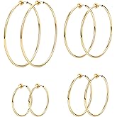 LOYALLOOK 4 Pairs Stainless Steel Clip On Hoop Earrings for Women Fake Hoop Earrings Spring Hoop Earrings For Non-Pierced Ears
