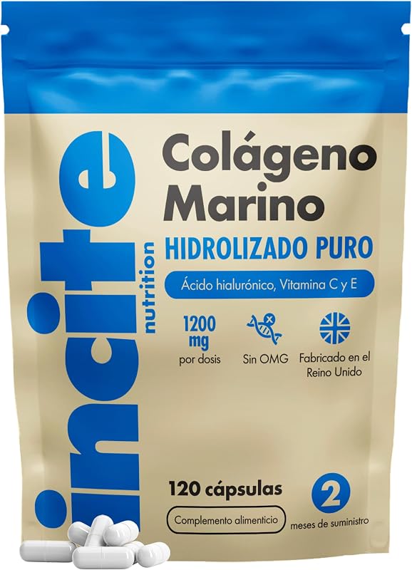 Colágeno Marino con Ácido Hialurónico Cápsulas, Colágeno Hidrolizado Puro Tipo 1, 1200 mg con Vitaminas C, E, B12, Zinc, Cobre y Yodo, 120 Cápsulas