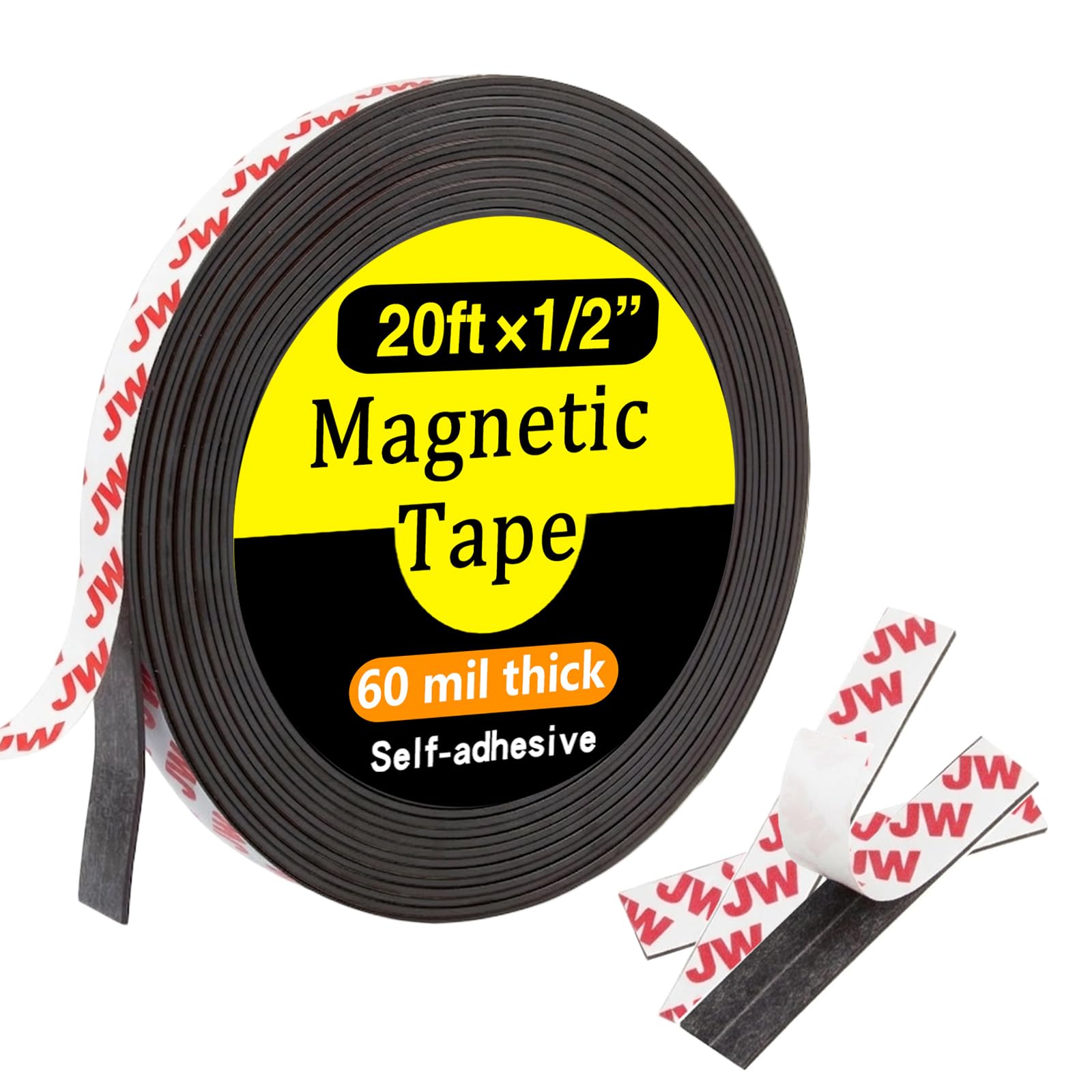 Jianwen 20FT Magnetic Tape with Adhesive Backing - 1/2" Wide Strips for Crafts, DIY & Organization