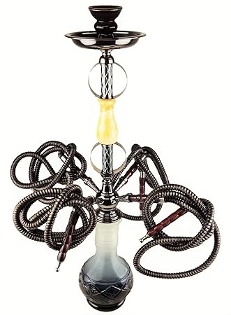 BAYLI - Shisha, Hookah, Orientalische Wasserpfeife Set mit 4 Schläuchen, inklusive Zange, Tonkopf Shisha Höhe- ca. 71cm Nargi