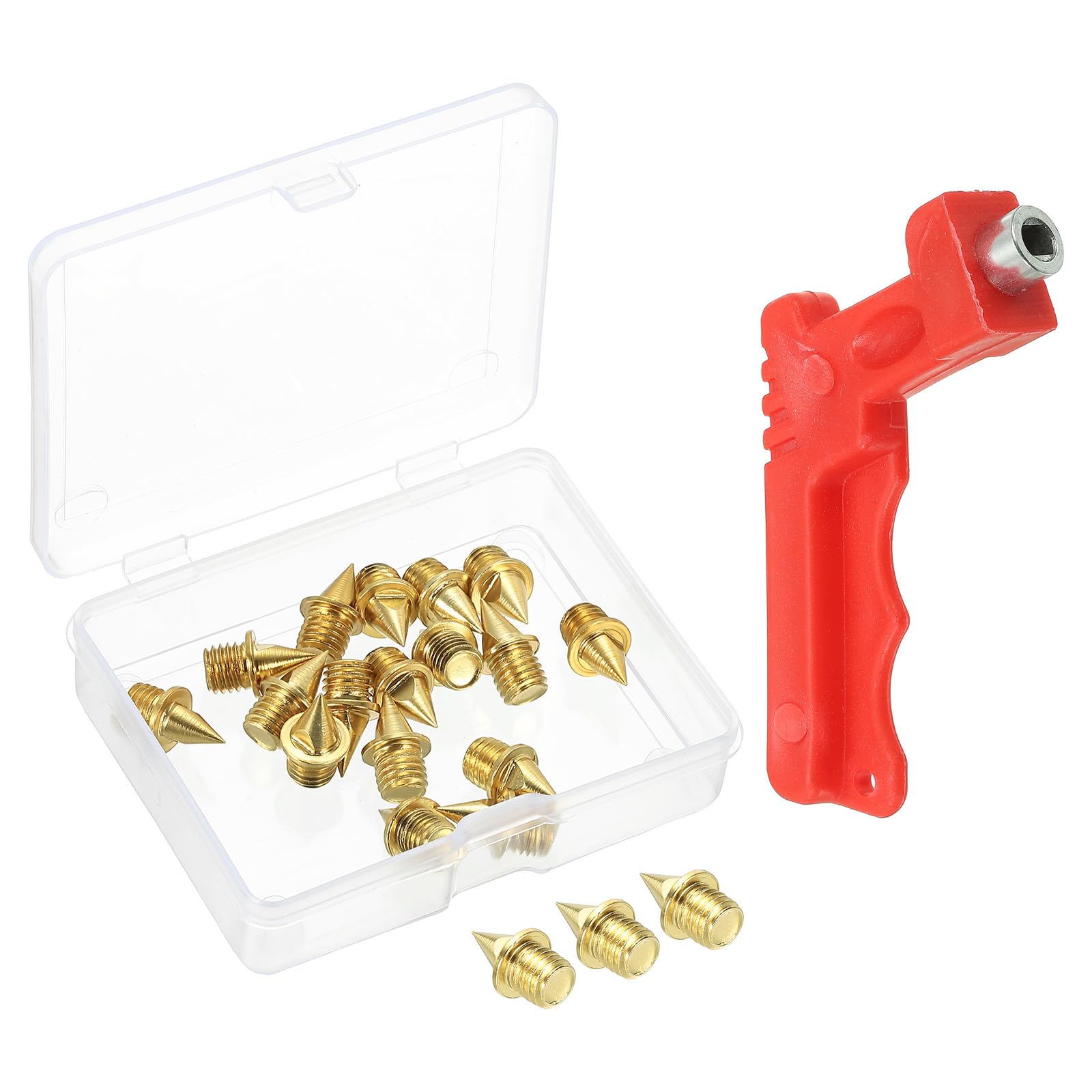 PATIKIL 1/4Inch Track Shoe Spikes, 16 Pack Steel Track and Cross Country Shoes Spikes Replacement Spikes Nails with Spike Wrench for Jumping Sprint Sports Short Running Track, Gold