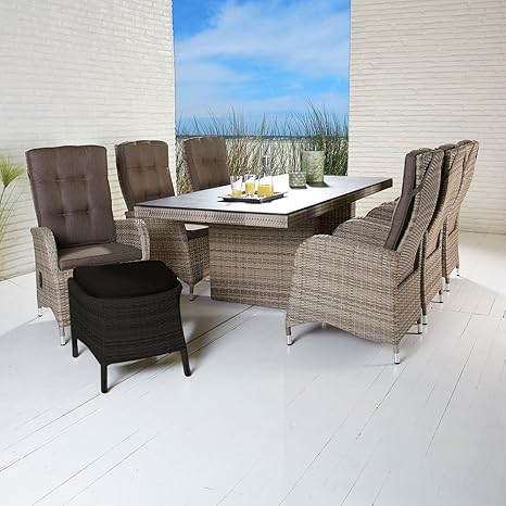 La Casa di Caesar Polyrattan Tischgruppe Turin Natur Tisch 6 Stühle Gartenmöbel-Set