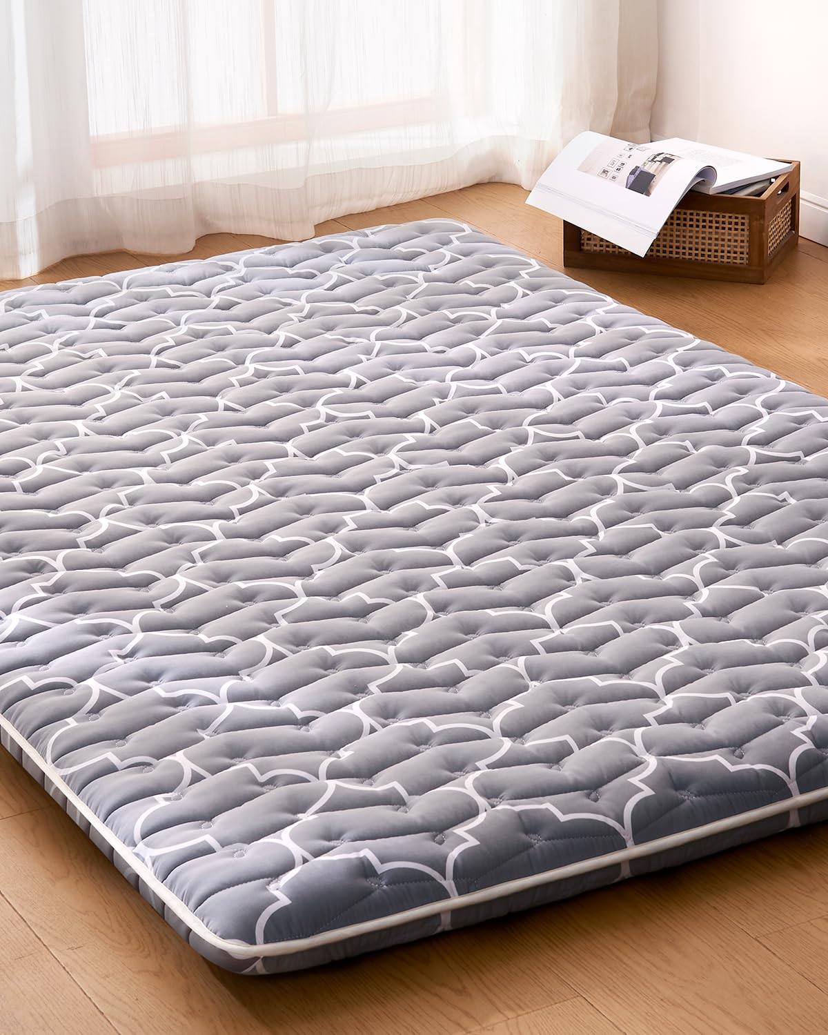 6th Generation Japanese Floor Futon Mattress - Extra-Thick 9-Layer Modern Futon with 100% High-Density Foam, Portable Floor Mattress Sleeping Pad for Adults, Guest Room, Dormitory,Single Size(25"X75")