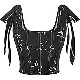 CR ROLECOS Women's Renaissance Corset Top Vintage Lace Up Floral Overbust Bustier Bodice