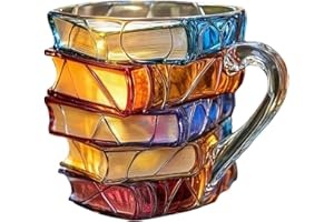 3D Painted Book Coffee Mug, Book Mug Stained Glass, 11 Oz Novelty Stained Glass Stacked Books Coffee Cup, for Women Men Home 