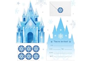 Humyoun 30 Sets Snowflake Castles Christmas Birthday Invitations with Envelopes Stickers Winter Snow Themed Invitations for Girl Kids Birthday Party Supplies Decoration