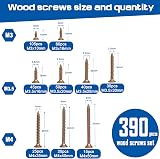 AMLOOPH Wood Screws Assortment 390pcs Mixed Self Tapping Countersunk Zinc Plated view 2