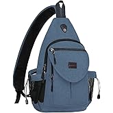 MOSISO Sling Backpack,Canvas Crossbody Hiking Daypack Bag with Anti-theft Pocket, Steel Blue