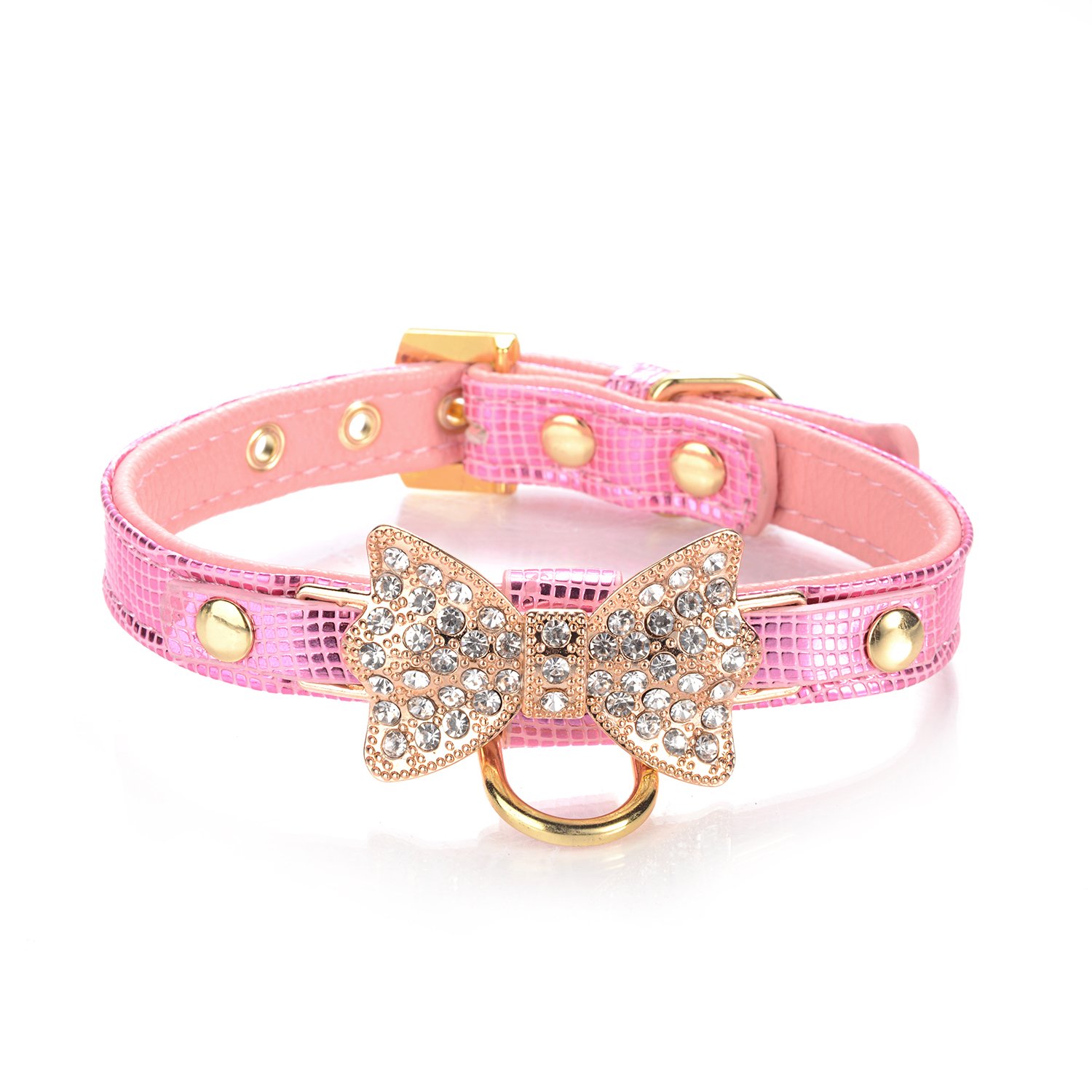 Photo 1 of LOVPE Gold Bling Diamond Giltter Leather Fashion Collar with Ring for Tags for Small Dogs,Cat,Puppy and Kitty Walking Travel Party Gifts Tedd, Poodle Dog,Bulldog and Yorkshire Terrier (S, Pink)