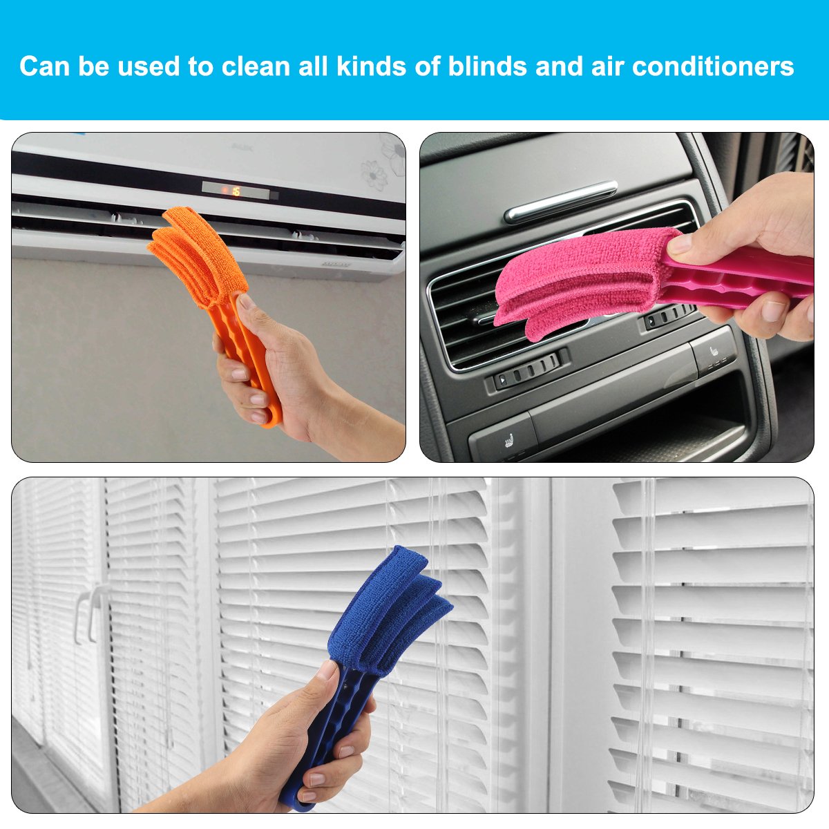 3 x Blinds Cleaner Window Duster Removable,Washable Microfibre Fabric Cleaning Cloth With 3 Extra Microfiber Sleeves for Window Blinds Air Conditioner