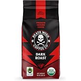 Death Wish Coffee Organic Dark Roast Ground Coffee, Fair Trade, 10 oz | Arabica &amp; Robusta Blend, Baker's Chocolate &amp; Cherry Notes, Low Acidity, Naturally High-Caffeine Robusta, Drip &amp; French Press