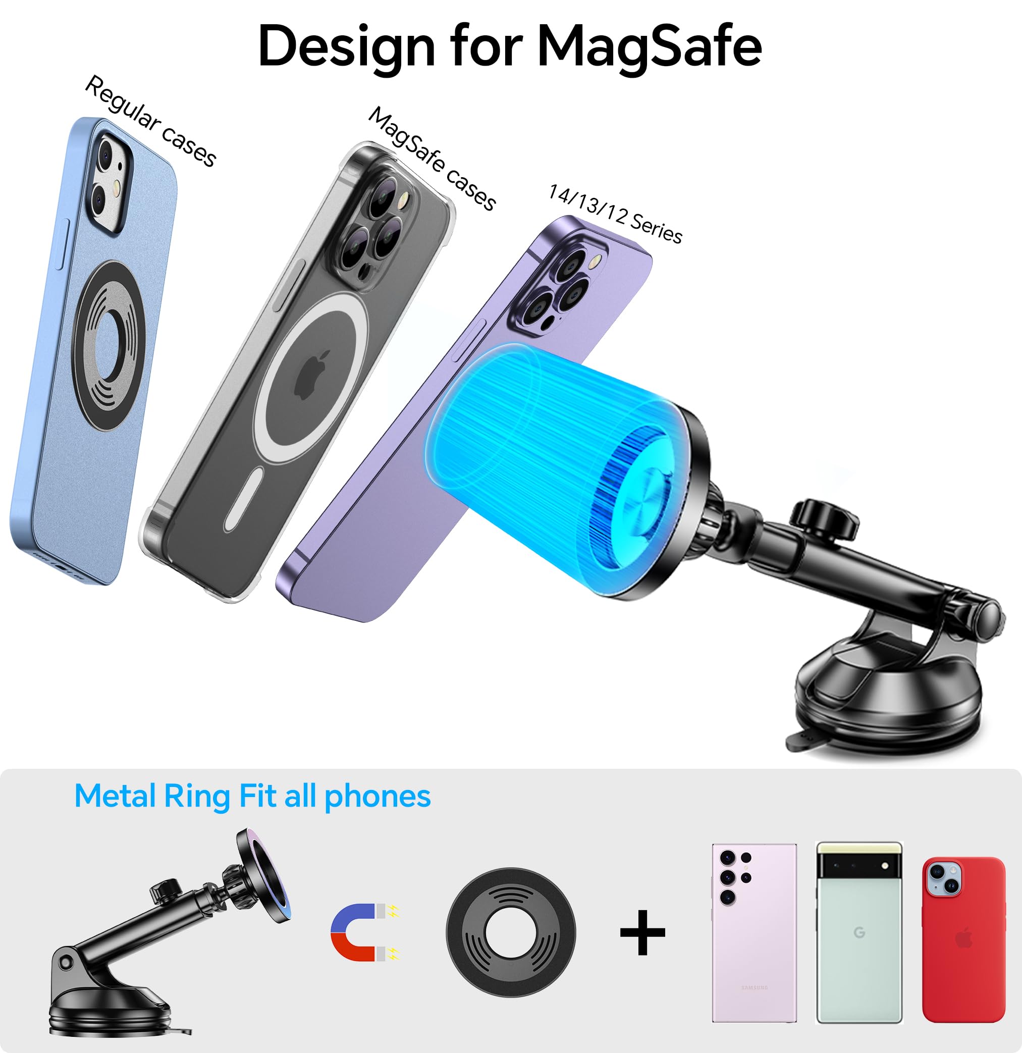 for MagSafe Car Mount【 Windshield + Vent + Dash 】 Magnetic Phone Holder for Car Phone Holder Mount Cell Phone Holders for Your Car Truck Suction Car Phone Mount for iPhone 16 Pro Max 15 14 13 12 Plus