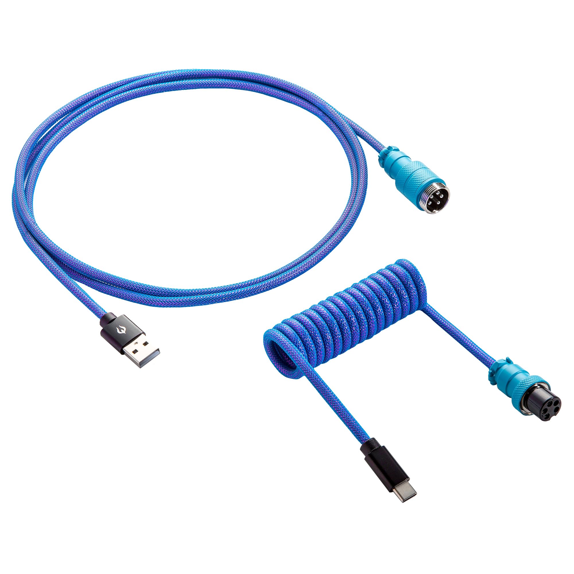 Photo 1 of Vajra Force Mini Coiled USB C Cable for Computer Keyboard, SR Double-Sleeved Mechanical Keyboard Cable with Detachable Metal Aviator, 1.5M USB-C to USB-A, Nebula Color