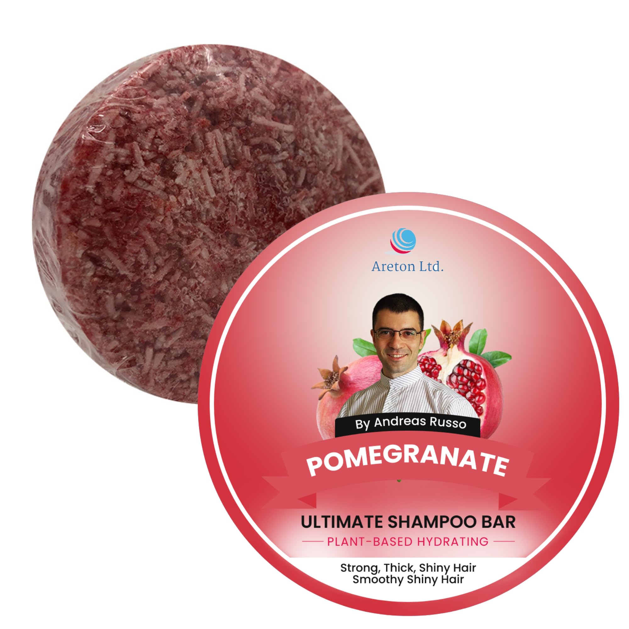 Areton HandMade Solid Shampoo Bar – Natural Shampoo Bar and conditioner For Dry Hair, Hair Nourishment, Prevents Spilt Ends With Plant Based Hydrating SLS Shampoo Bar (Red Pomegranate), 1, 60.0 grams — image 1