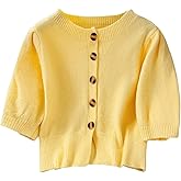 SOLY HUX Women's Short Sleeve Button Down Crop Cardigans Crew Neck Lightweight Sweater Summer Tops