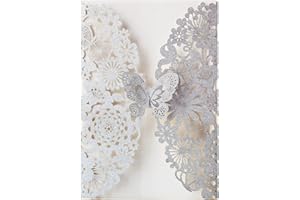 Hosmsua 5.12 x 7.3'' 50PCS Silver Laser Cut Butterfly Quinceanera Invitation Cards Lace Flora Weddding Invitations with Envelopes for Quinceañera Wedding Bridal Shower Invite (Silver Glitter)