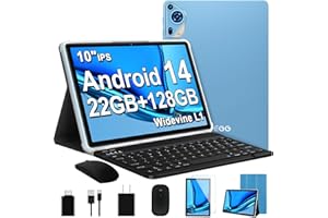 SKYEGG 2024 Newest Android 14 Tablet 10 inch Octa-Core Tablets with 22GB RAM+128GB ROM(Expand to 1TB),8000mAh Large Battery,1280x800 IPS HD Touch Screen,Support Widevine L1,Keyboard & Mouse Included-Blue