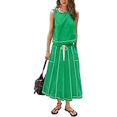 Yanekop Womens Skirt Sets 2 Piece Outfits Casual Summer Sets Vacation Matching Lounge Set Midi Skirt and Top Set 2025