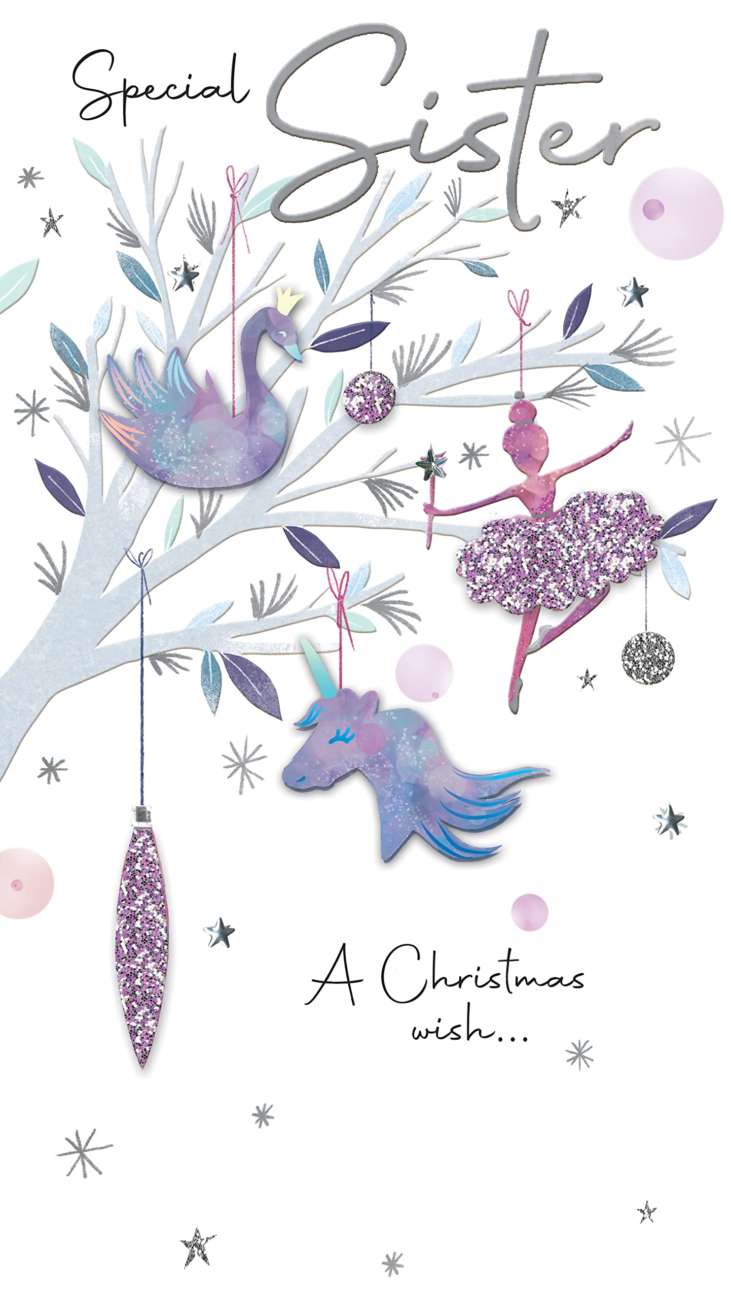 Special Sister Unicorn Embellished Christmas Card Hand-Finished Champagne Cards XCDC398