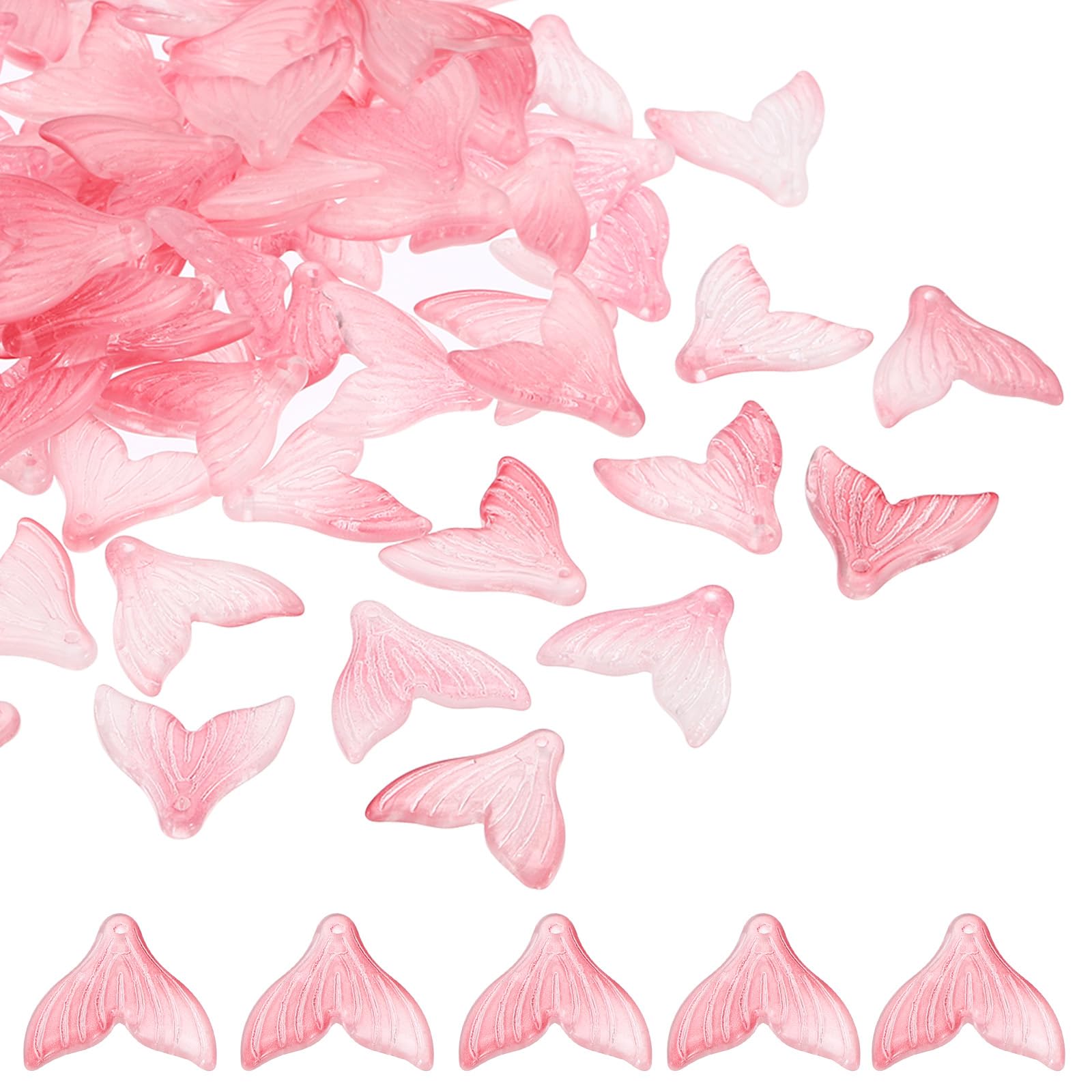 PATIKIL Fish Tail Crystal Glass Beads, 100 Pack Fish Bead Handcrafted Glass Spacer Bead for Jewelry Making Bracelet Earring, Light Pink