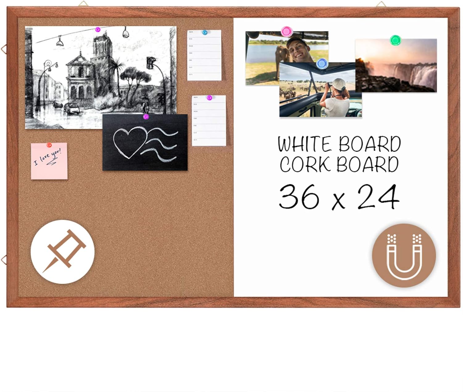 Wood Frame Combo Board Dry Erase Cork Board Combination Whiteboard
